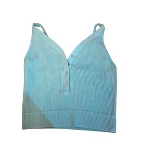 Dynamic Mint Green Ribbed Henley Cami Snap Button Crop Tank Top Womens